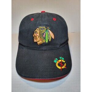 VTG Drew Pearson Chicago Blackhawks Embroidered Tomahawk Adidas Collest Game Hat